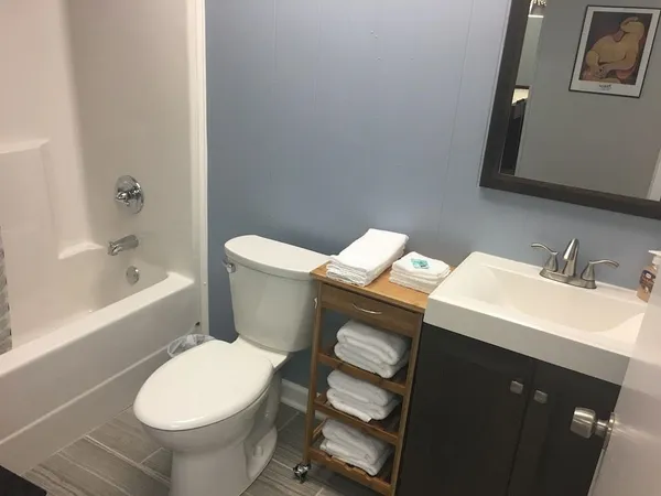 a bathroom with a sink toilet and bathtub