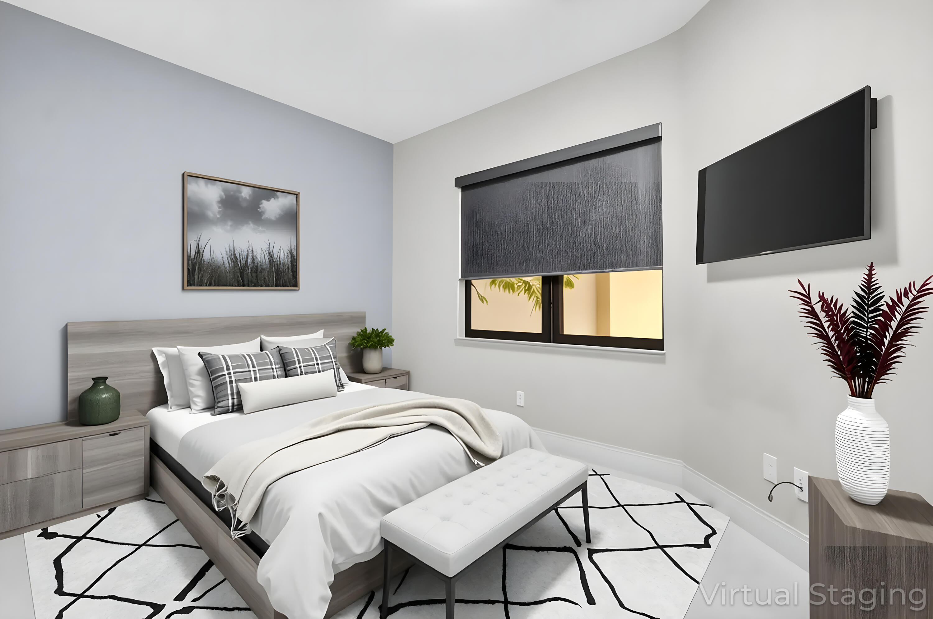 7535 La Paz Boulevard, Unit 105 Boca Raton, FL 33433 - Photo 29 of 54 a bedroom with a bed and a flat screen tv