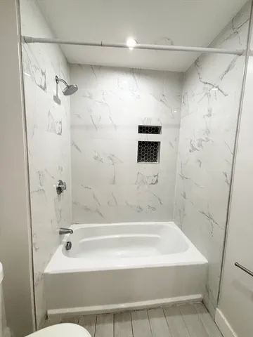 a bathroom with a shower and a bath tub