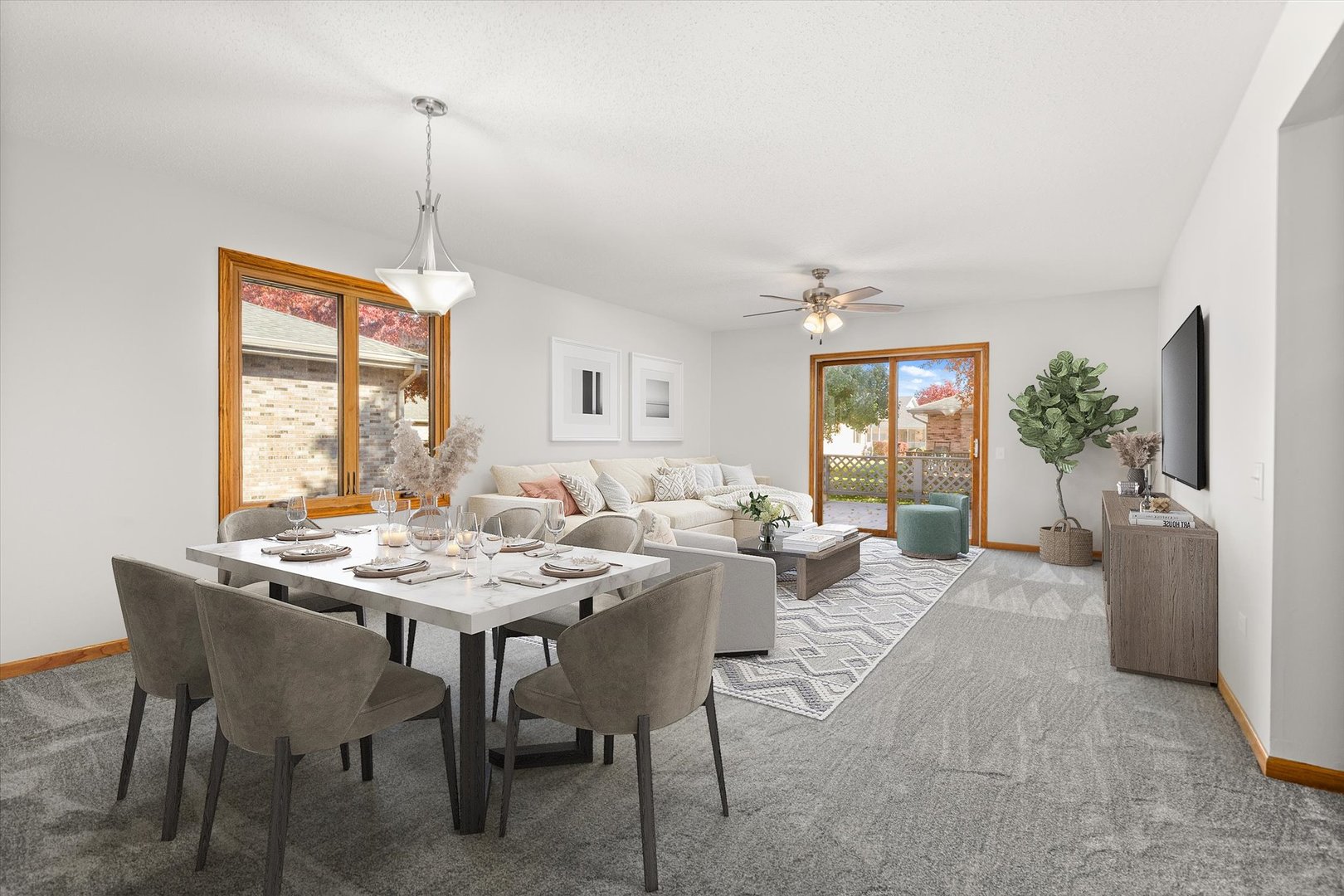 822 Eagle Creek Road Elwood, IL 60421 - Photo 14 of 41 a view of a dining room and livingroom furniture wooden floor a rug and a chandelier