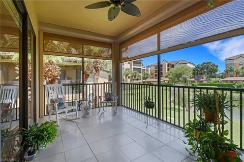 a balcony with furniture