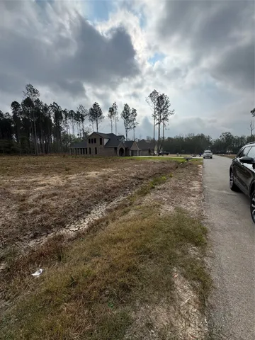 a view of a lake with houses in back