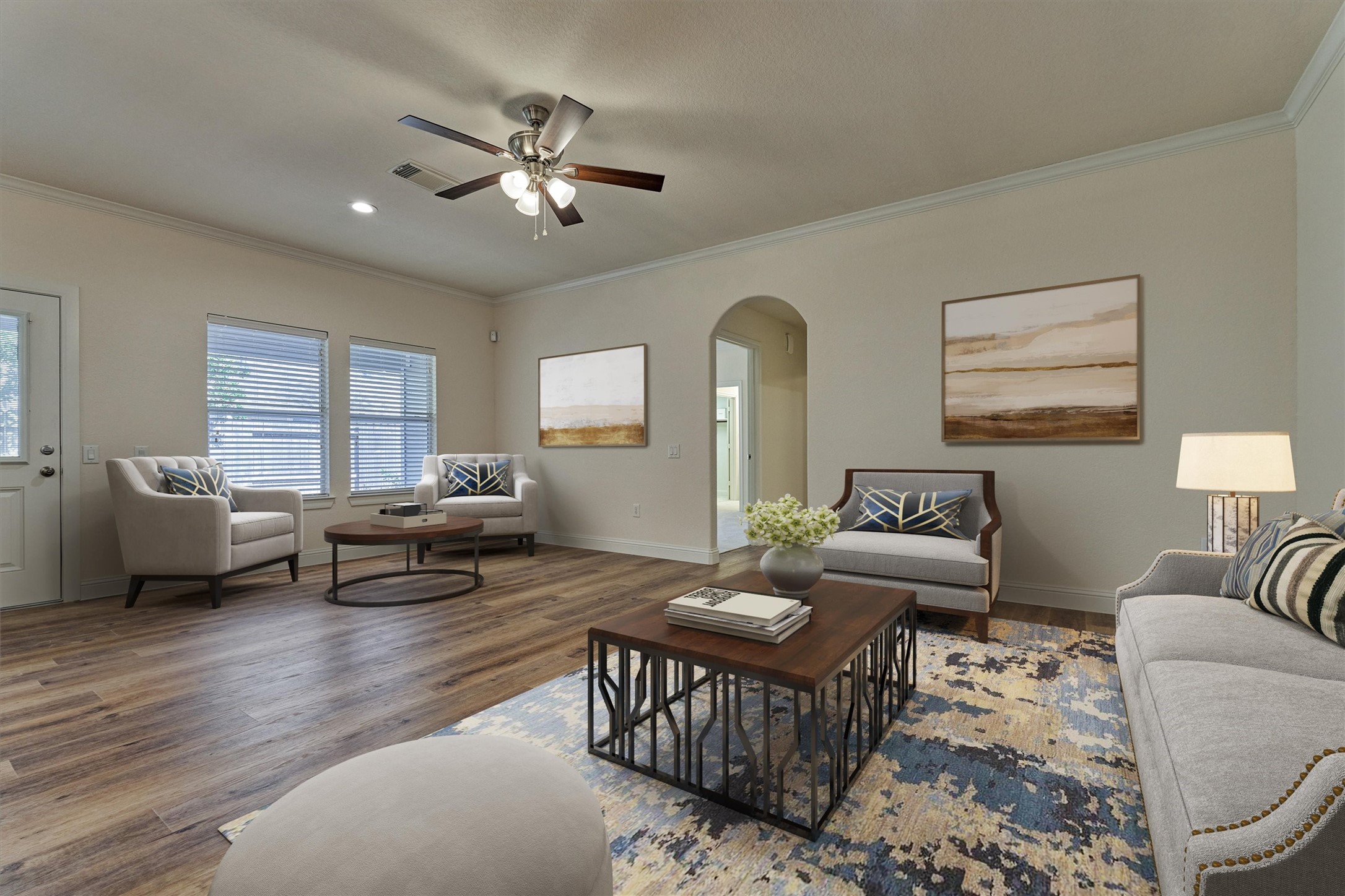 6 Windsor Bridge Drive Conroe, TX 77384 - Photo 20 of 46 a living room with furniture and a large window with wooden floor