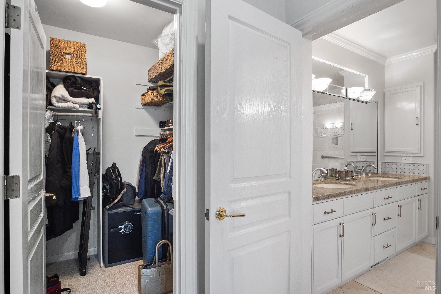 6 Oak Road Larkspur, CA 94939 - Photo 17 of 41 a bathroom with a double vanity sink and a mirror