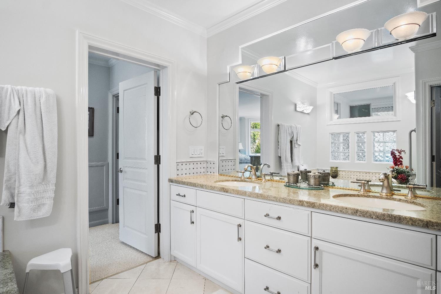 6 Oak Road Larkspur, CA 94939 - Photo 19 of 41 a bathroom with a granite countertop sink mirror and double