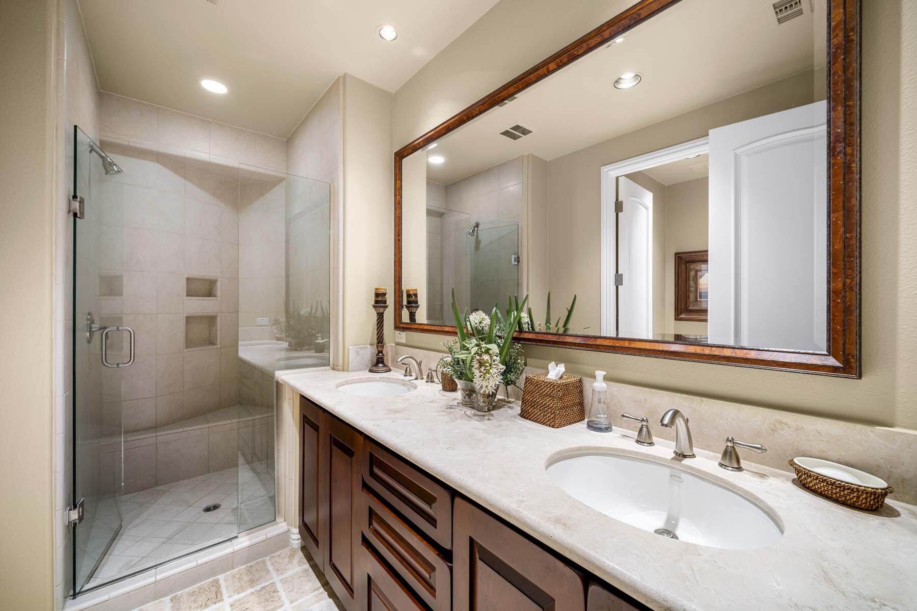 76128 Via Firenze Indian Wells, CA 92210 - Photo 62 of 67 a bathroom with a granite countertop sink mirror and double