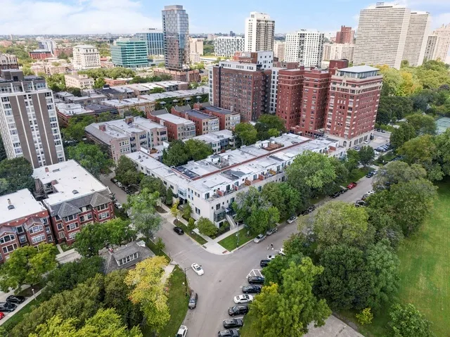 a view of a city with tall buildings