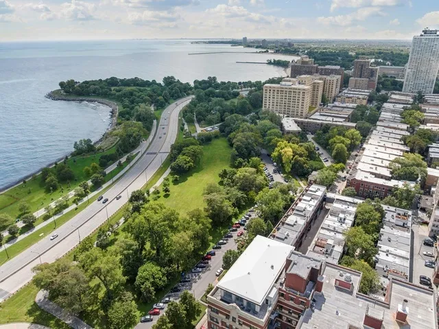 a view of a lake with a city view