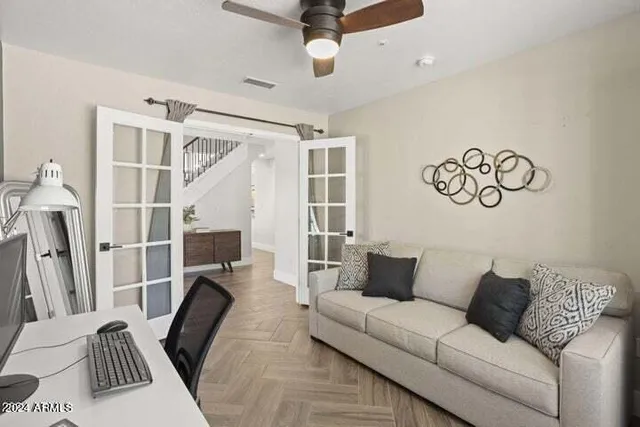 a living room with furniture