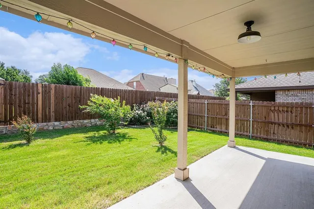 a view of a backyard with plants and a garden