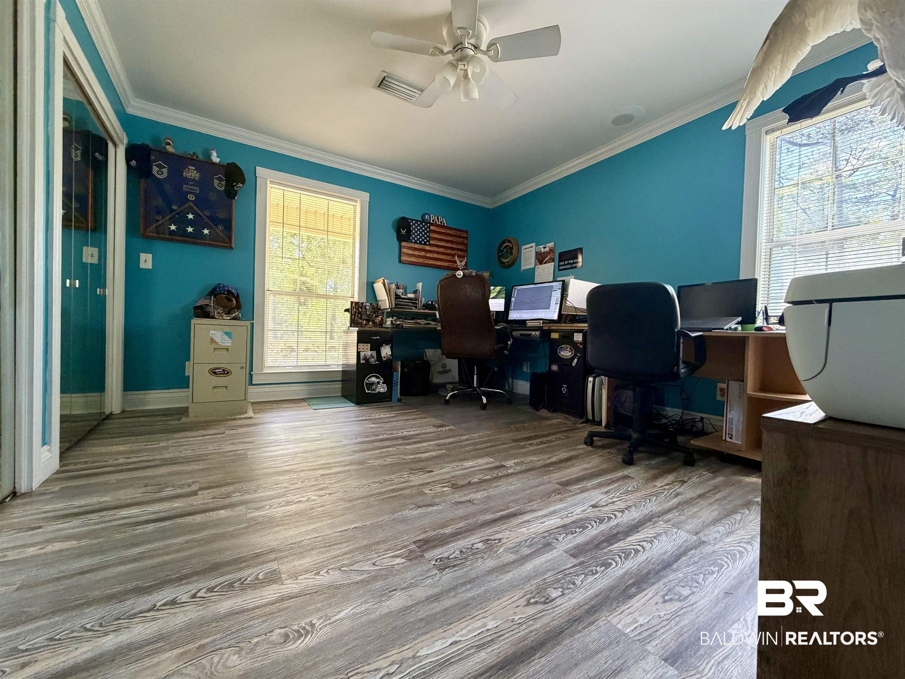 2944 Appleton Road Brewton, AL 36426 - Photo 27 of 65 Office area featuring light wood finished floors, ornamental molding, and ceiling fan