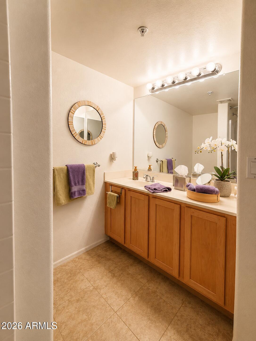 2150 West Alameda Road, Unit 1020 Phoenix, AZ 85085 - Photo 24 of 35 a bathroom with a granite countertop sink mirror and vanity