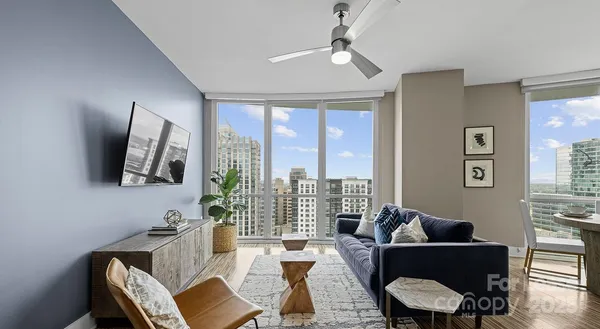 a living room with furniture and a flat screen tv