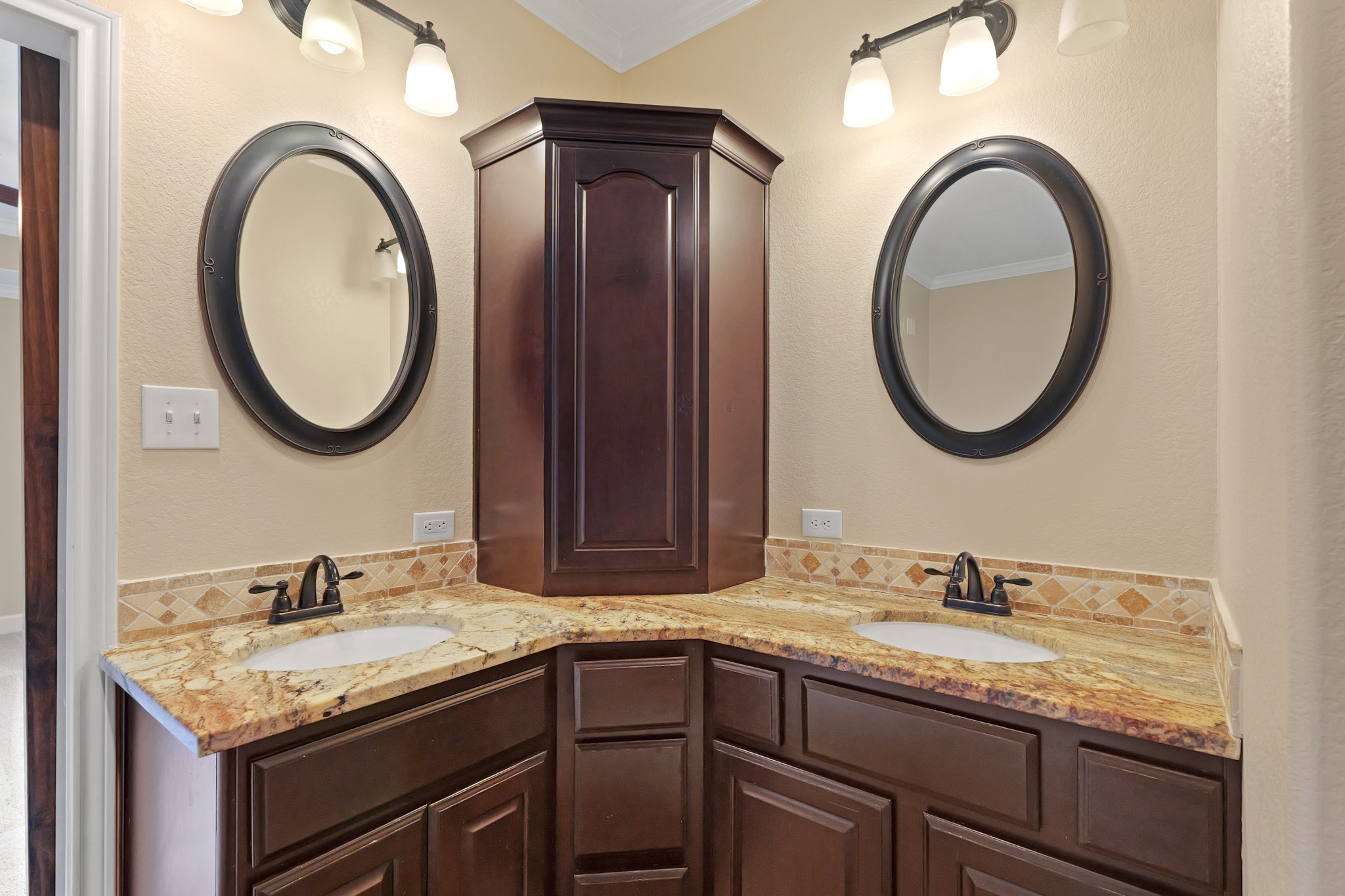 35408 Farm To Market Road 1488 Hempstead, TX 77445 - Photo 22 of 50 a bathroom with a granite countertop double vanity sink and a mirror