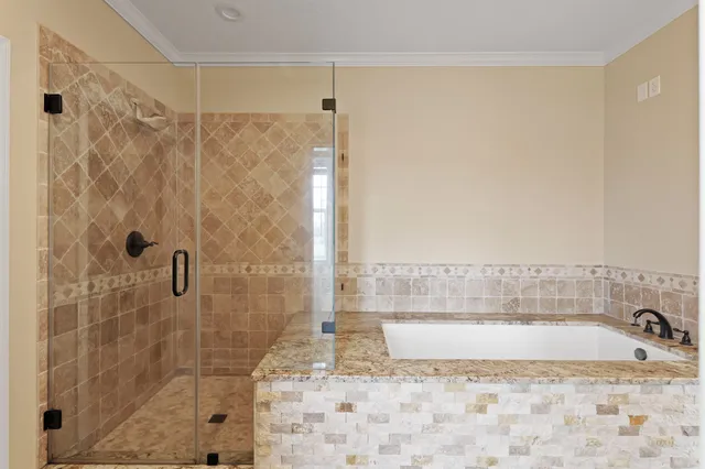 a bathroom with a shower and a bathtub