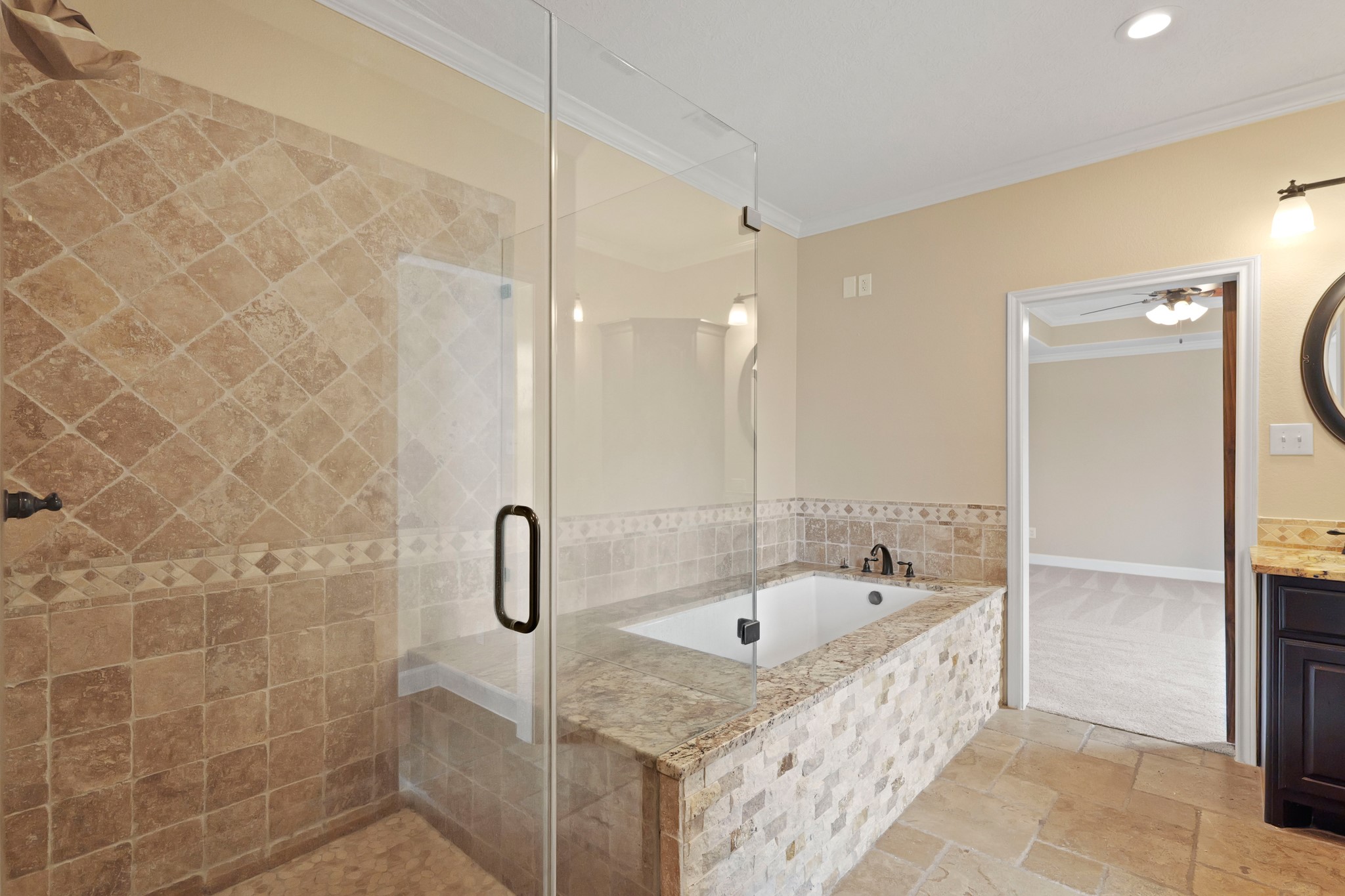 35408 Farm To Market Road 1488 Hempstead, TX 77445 - Photo 25 of 50 a bathroom with a sink a glass door shower and a mirror