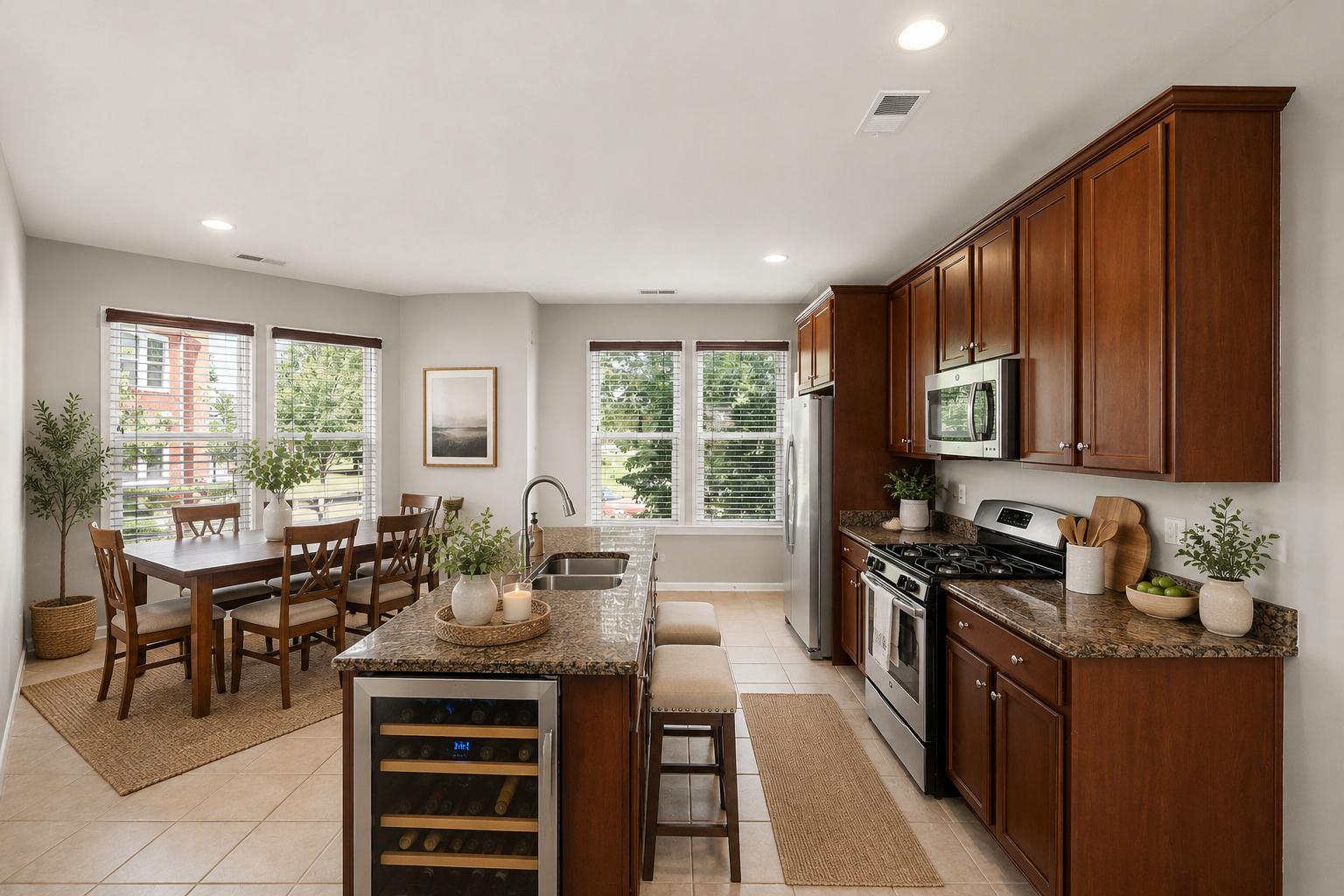 Modern kitchen with natural light.Virtually Staged