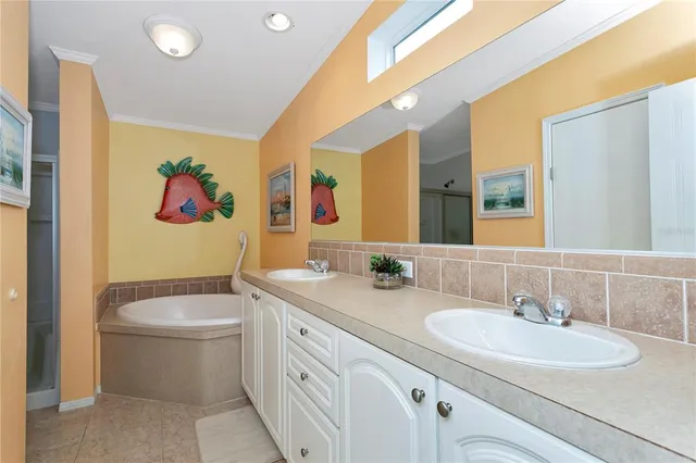 a bathroom with a double vanity sink mirror and toilet