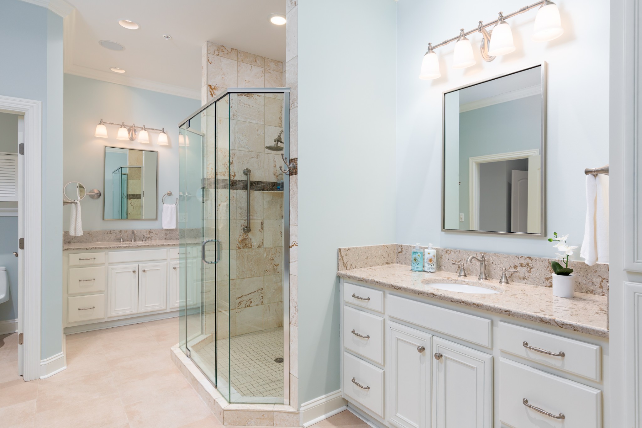 2411 Crestmoor Road, Unit PH4 Nashville, TN 37215 - Photo 23 of 39 a en suite bathroom with a granite countertop sink mirror and shower