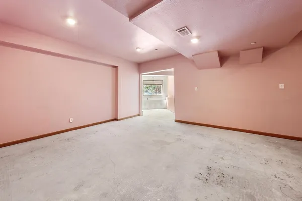 a dinning area with large trees