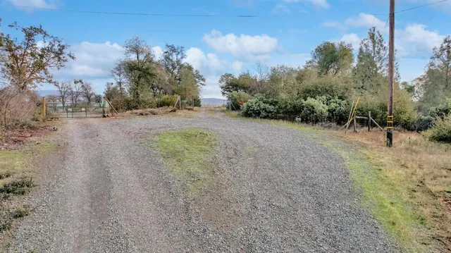 a view of a yard with an trees