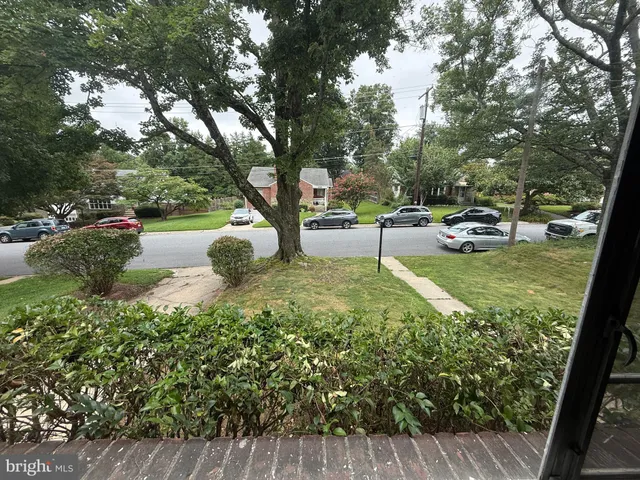 a view of a garden with lawn chairs