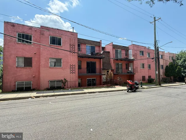 front view of a building with a street