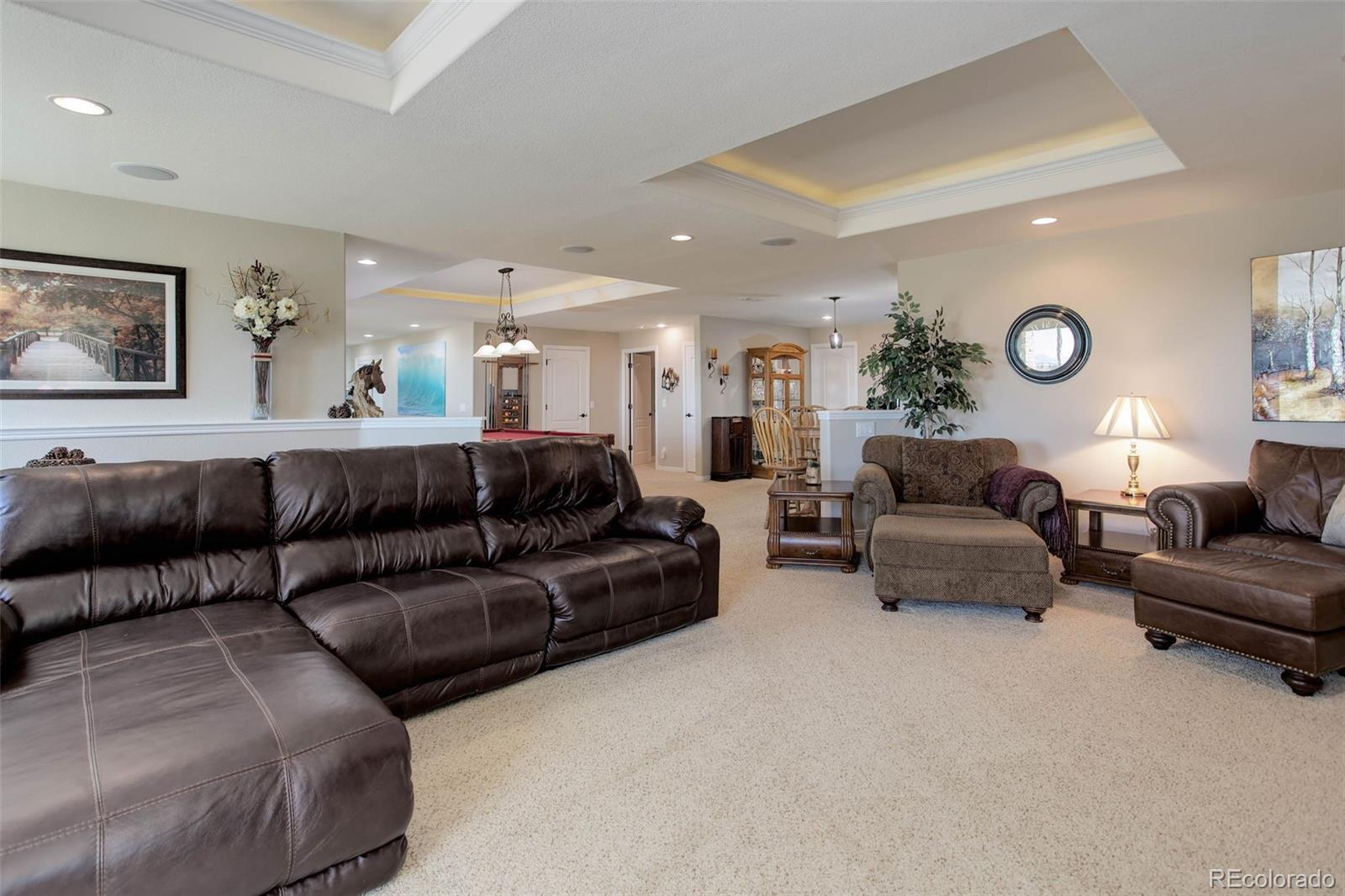 3441 Antelope Ridge Trail Parker, CO 80138 - Photo 38 of 50 a living room with furniture white walls and a clock