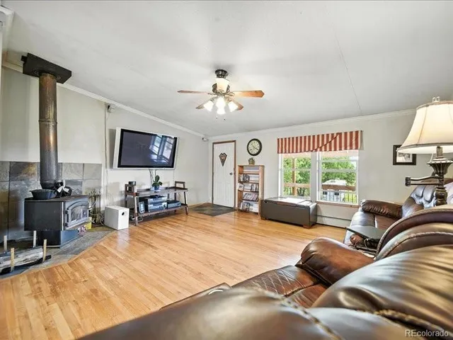 a living room with furniture and a rug