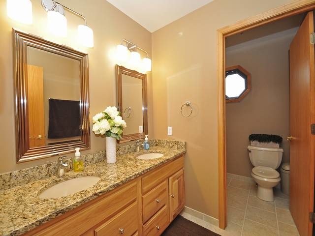 1603 Beech Street Spring Grove, IL 60081 - Photo 17 of 24 a bathroom with a granite countertop sink and a mirror