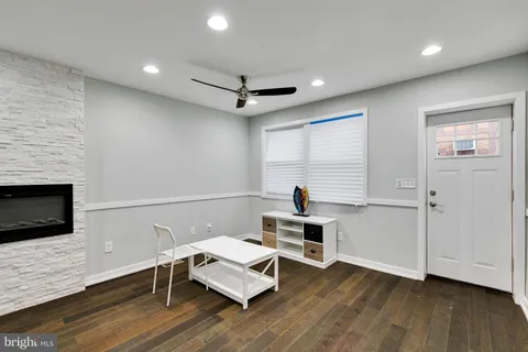 a workspace with wooden floor