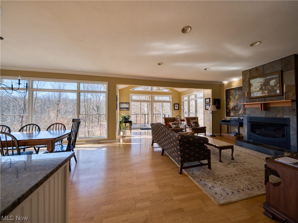 Living room featuring a fireplace and light hardwood / wood-style floors