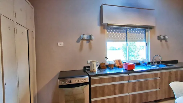 a kitchen with a sink and a microwave