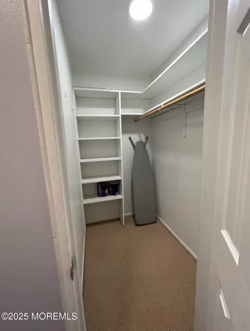 a view of walk in closet with empty racks
