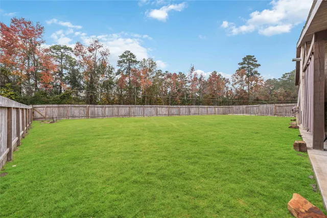 a view of yard with trees in the background