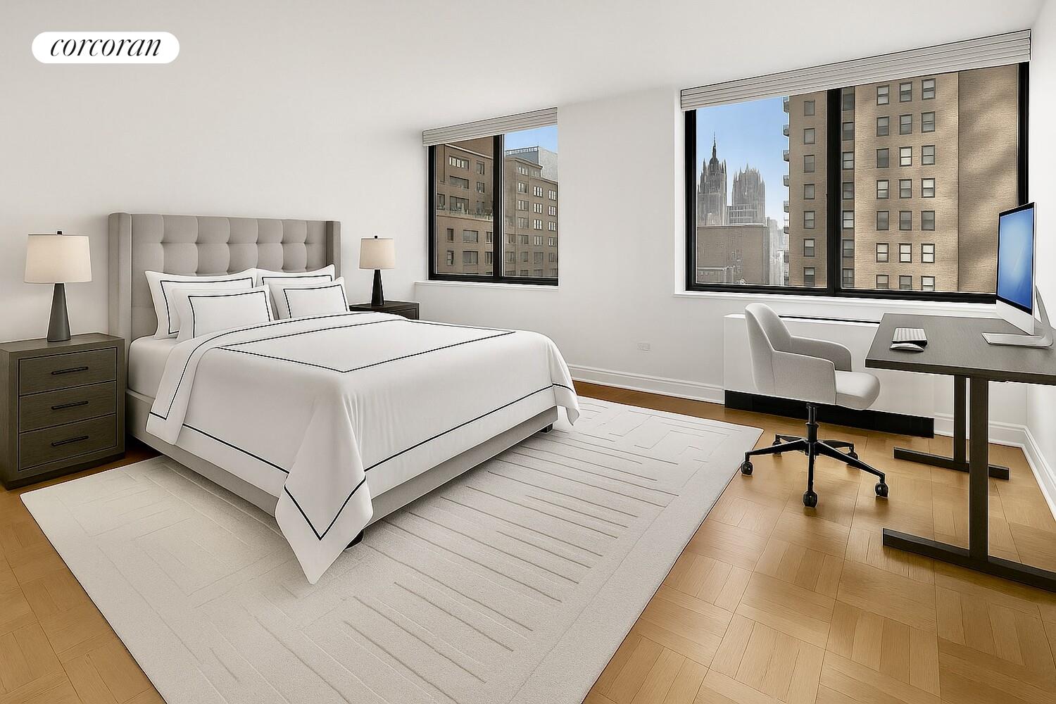 250 East 40th Street, Unit 17F Manhattan, NY 10016 - Photo 4 of 16 a bedroom with a bed and a large window