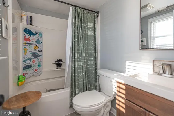 a bathroom with a toilet a sink and a shower curtain