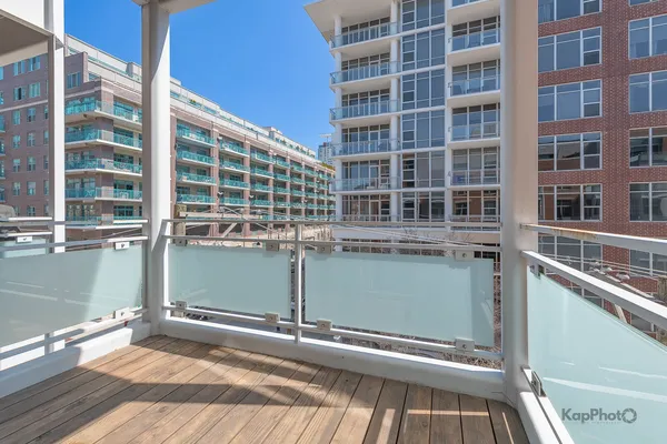 a view of a building from a balcony