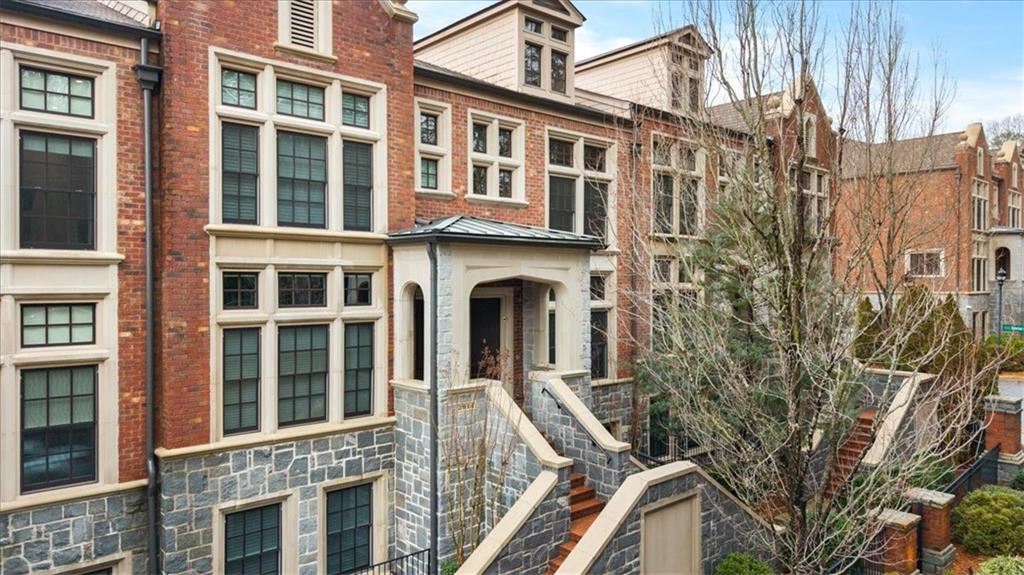 a front view of a multi story building