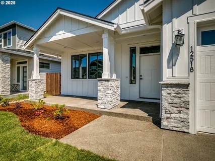front view of a house with an outdoor space