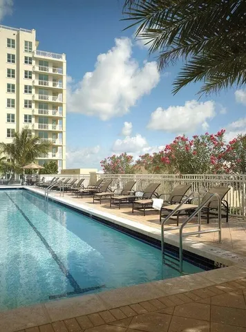 a view of a lake with a terrace