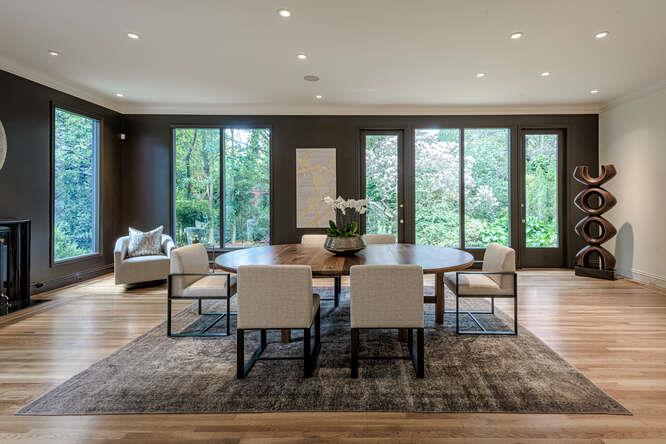 747 Bromfield Road Hillsborough, CA 94010 - Photo 13 of 76 a view of a dining room with furniture window and wooden floor