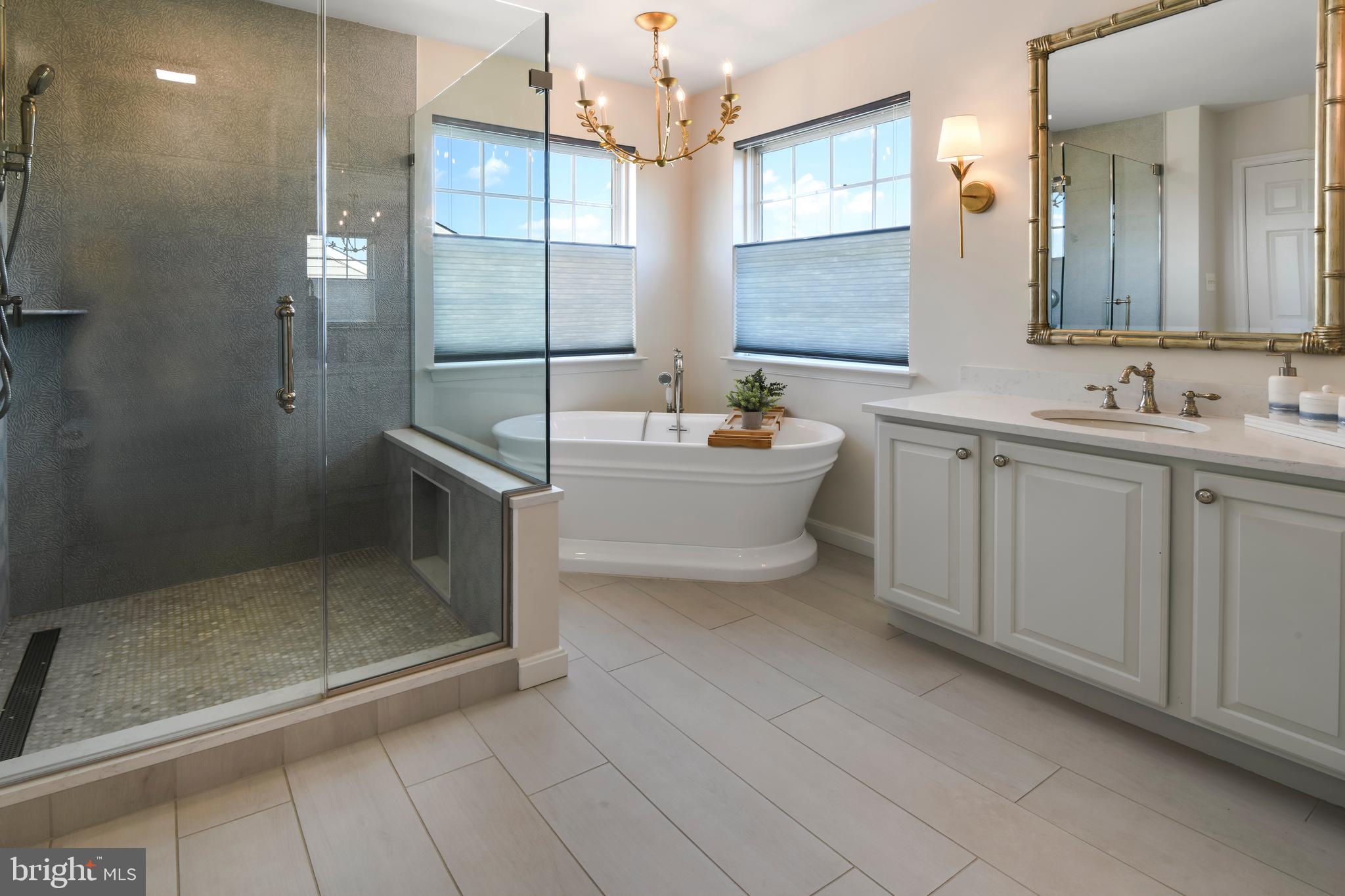 9105 Hendry Terrace Frederick, MD 21704 - Photo 19 of 51 a spacious bathroom with a shower a mirror and a sink