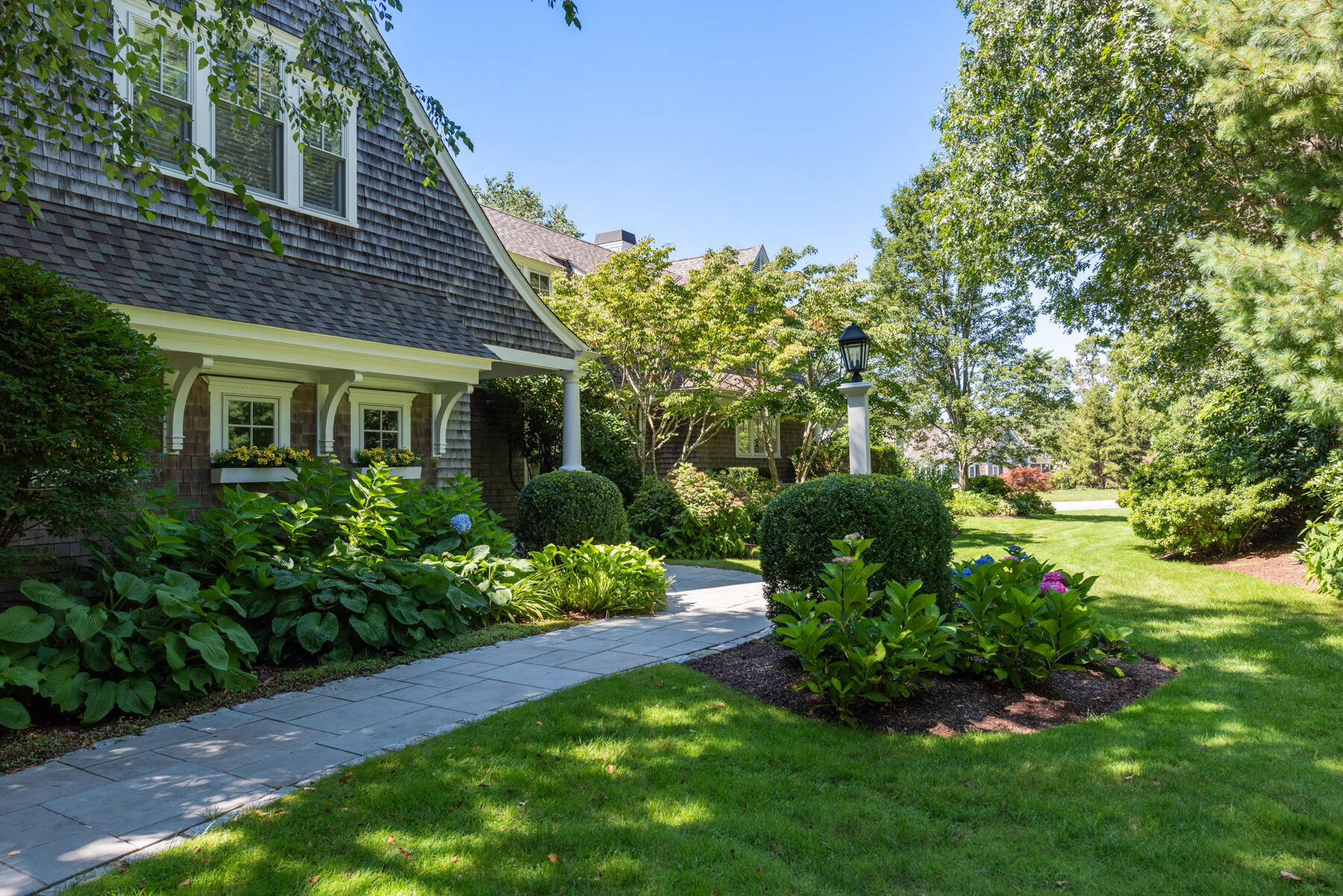 350 Windswept Way Osterville, MA 02655 - Photo 27 of 32 a view of a back yard with plants and large trees