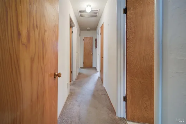 a view of a hallway with a white door