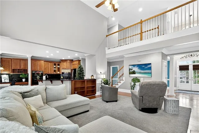 a kitchen with granite countertop a sink and a counter top space