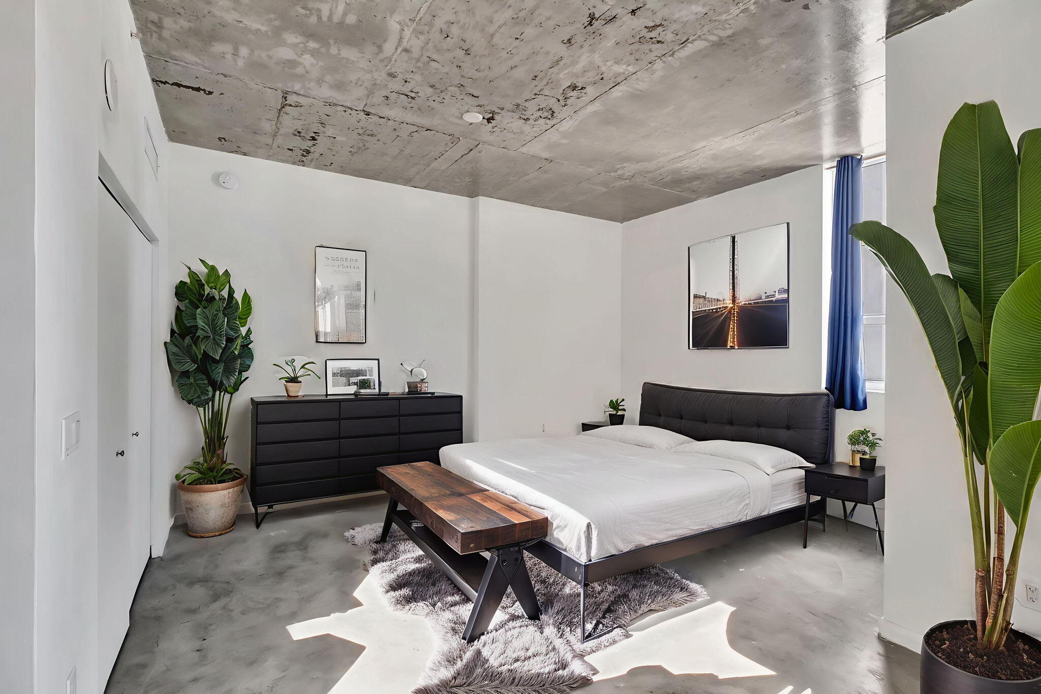 234 Northeast 3rd Street, Unit 2206 Miami, FL 33132 - Photo 7 of 30 a bedroom with a bed table chair and a potted plant