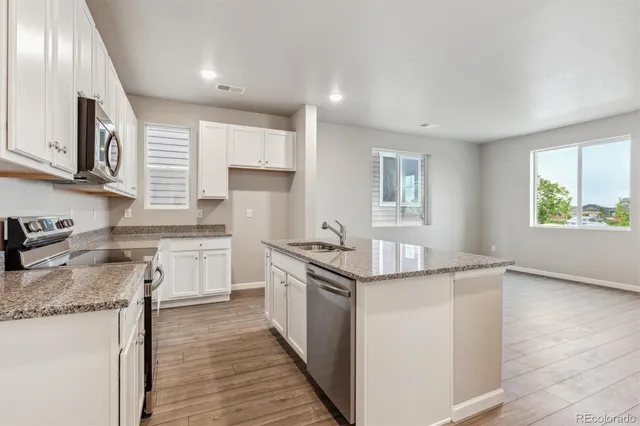 a kitchen with stainless steel appliances granite countertop a stove and a sink