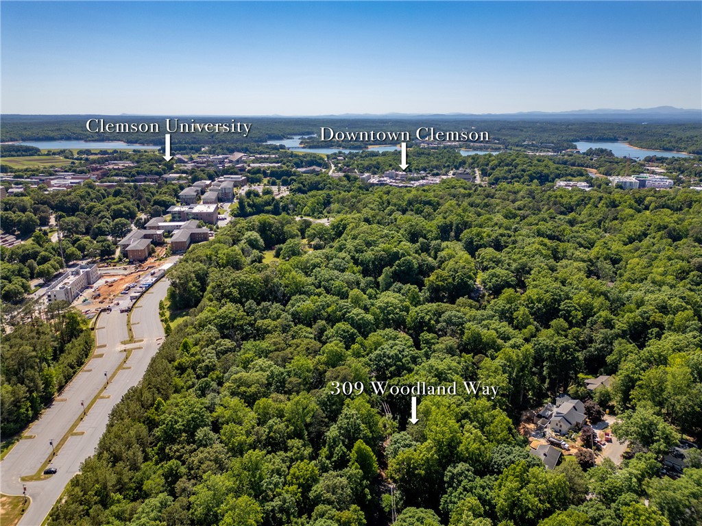 309 Woodland Way Clemson, SC 29631 - Photo 42 of 43 An aerial perspective reveals the expansive surrounding landscape and distant structures.