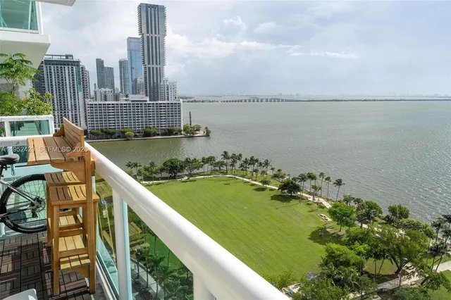 a view of a balcony with lake